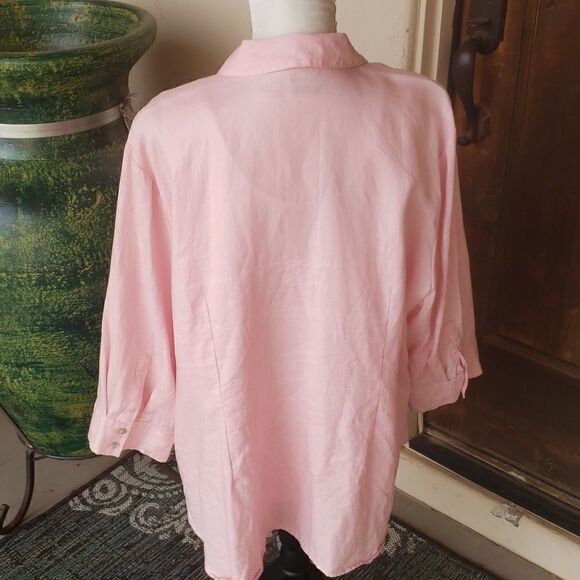 soft pink colored embellished linen long sleeve blouse size 3X - Picture 5 of 9